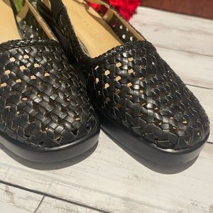 Leather slingback Woven Wedges.